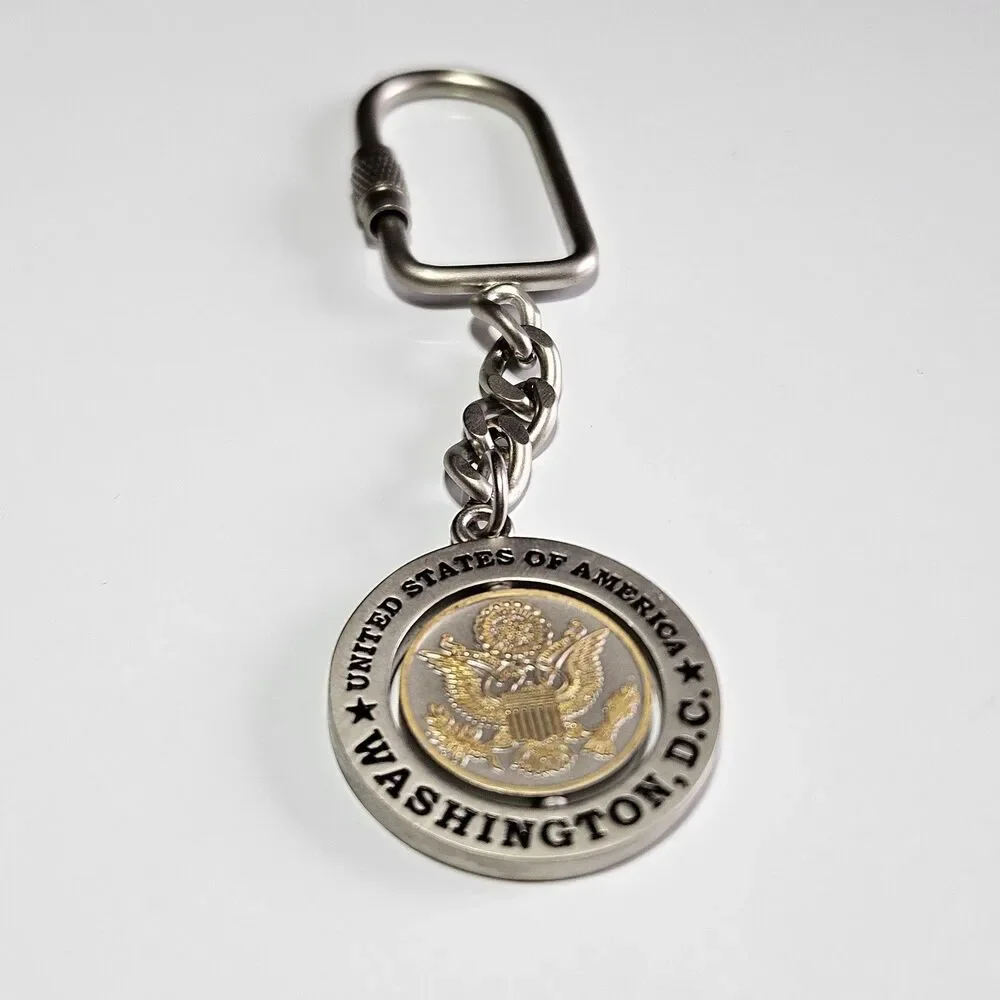 Vintage United States Washington DC Silver Tone Metal Spinner Keychain